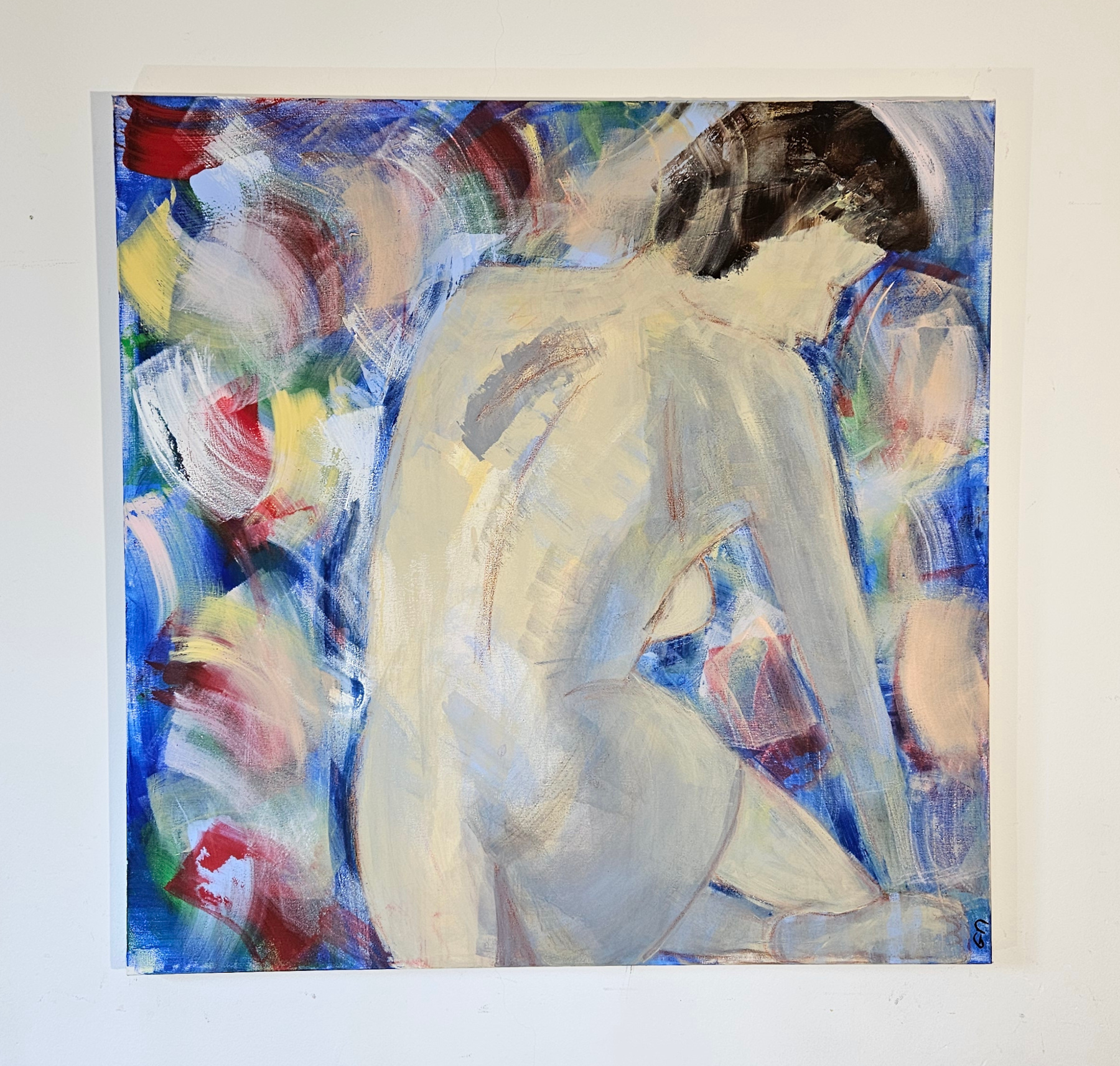 Woman on a multicolored background, acrylic painting on canvas, 100x100 cm. - Image 2