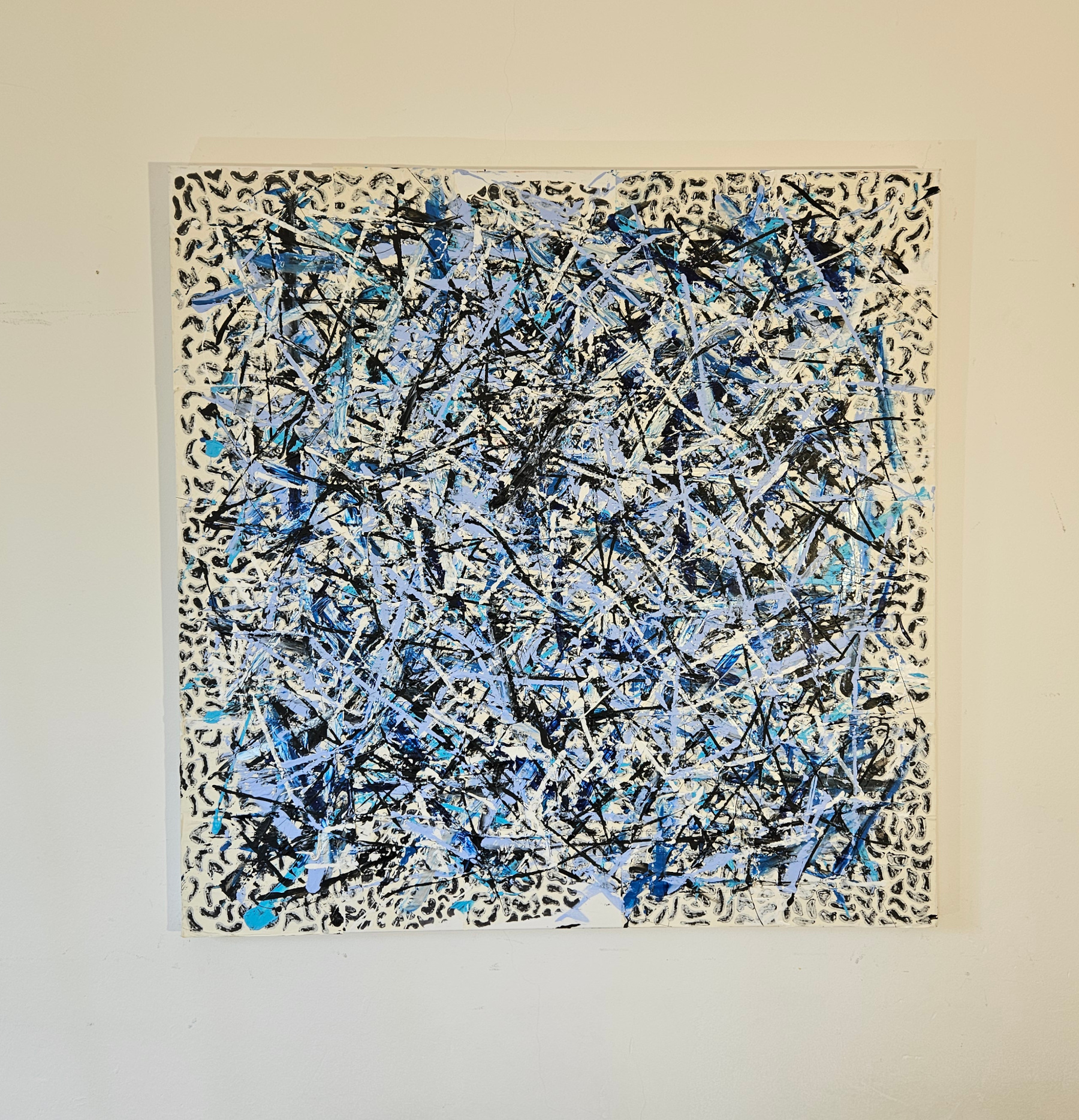 Abstraction in blue and black, acrylic on canvas, 100x100 cm. - Image 2