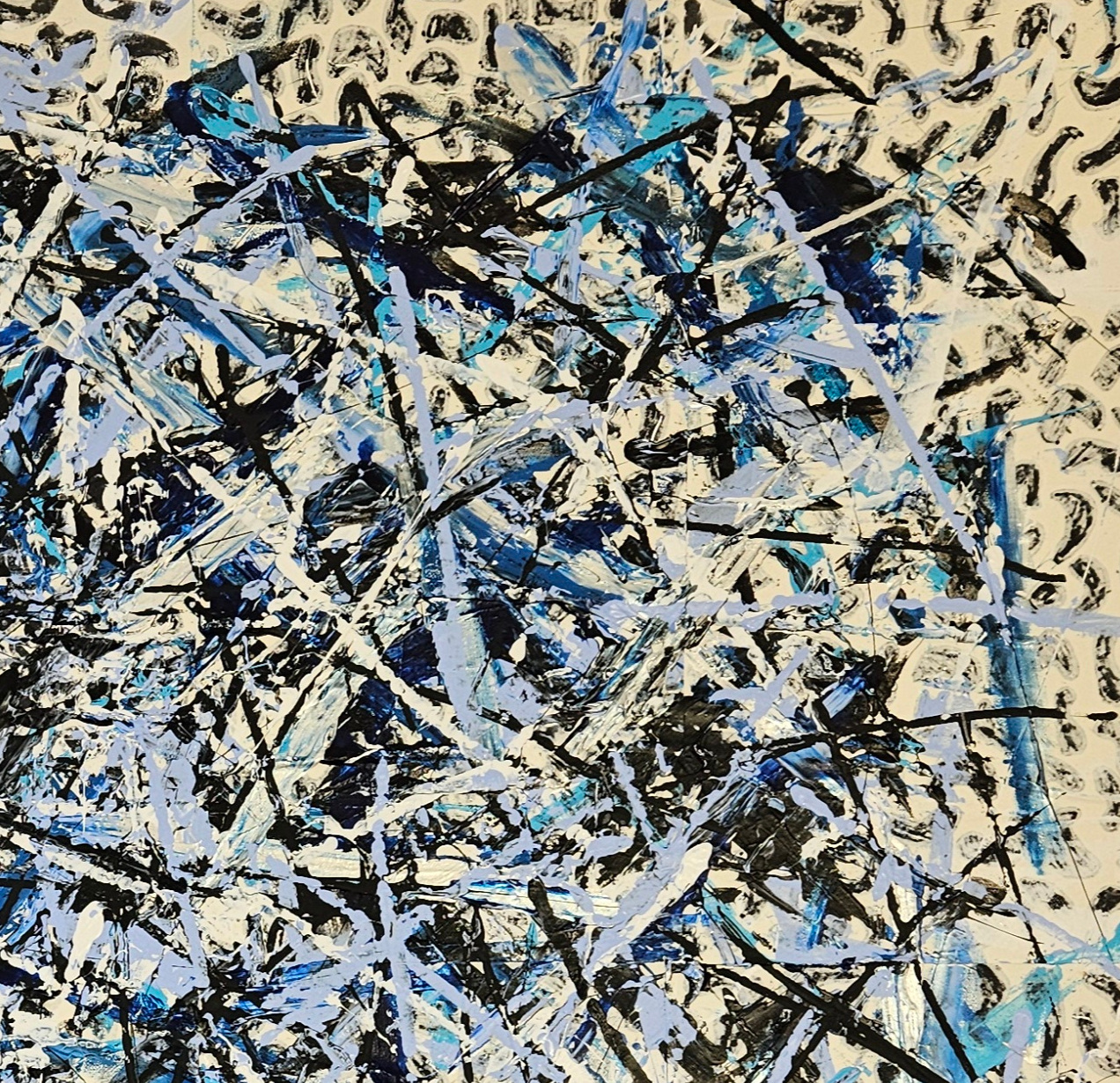 Abstraction in blue and black, acrylic on canvas, 100x100 cm. - Image 3