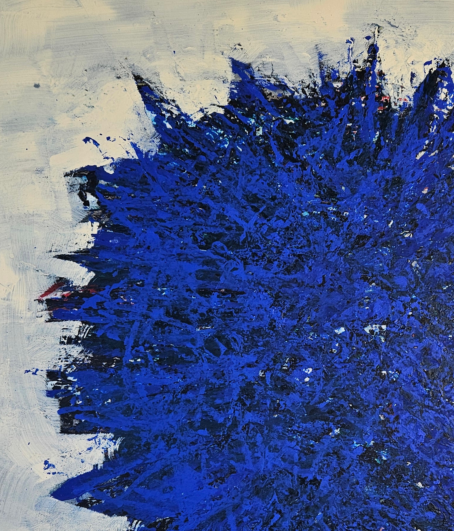 Abstract blue Big Bang on ivory background, acrylic on canvas, 100x100cm - Image 3