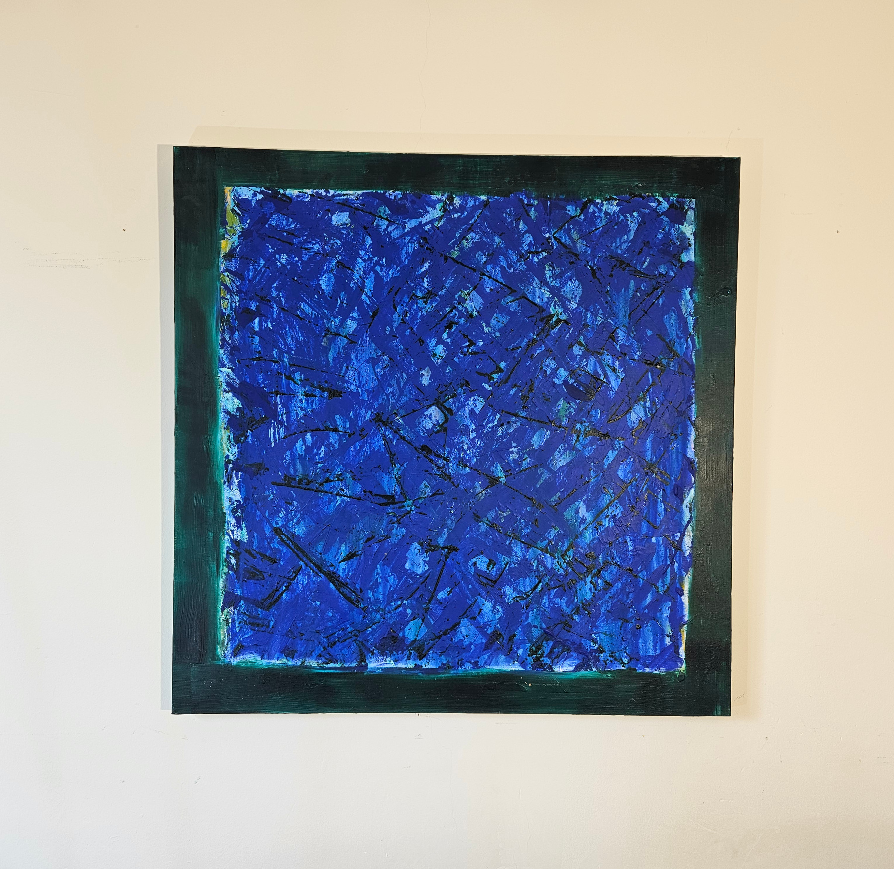 Abstraction in blue and green, acrylic on canvas, 100x100 cm. - Image 2