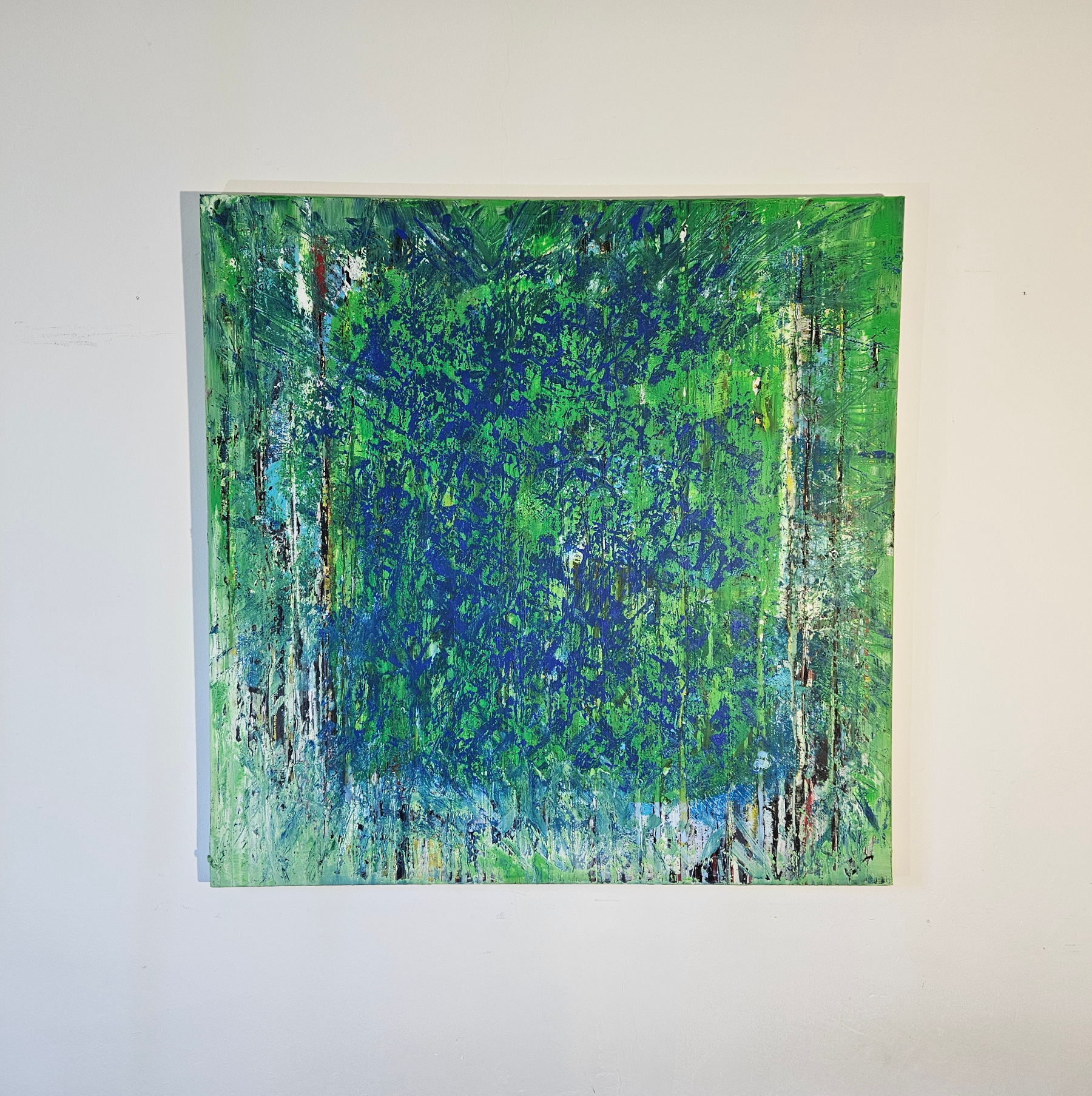 Abstraction in blue and green, acrylic painting on canvas, 100x100 cm. - Image 2