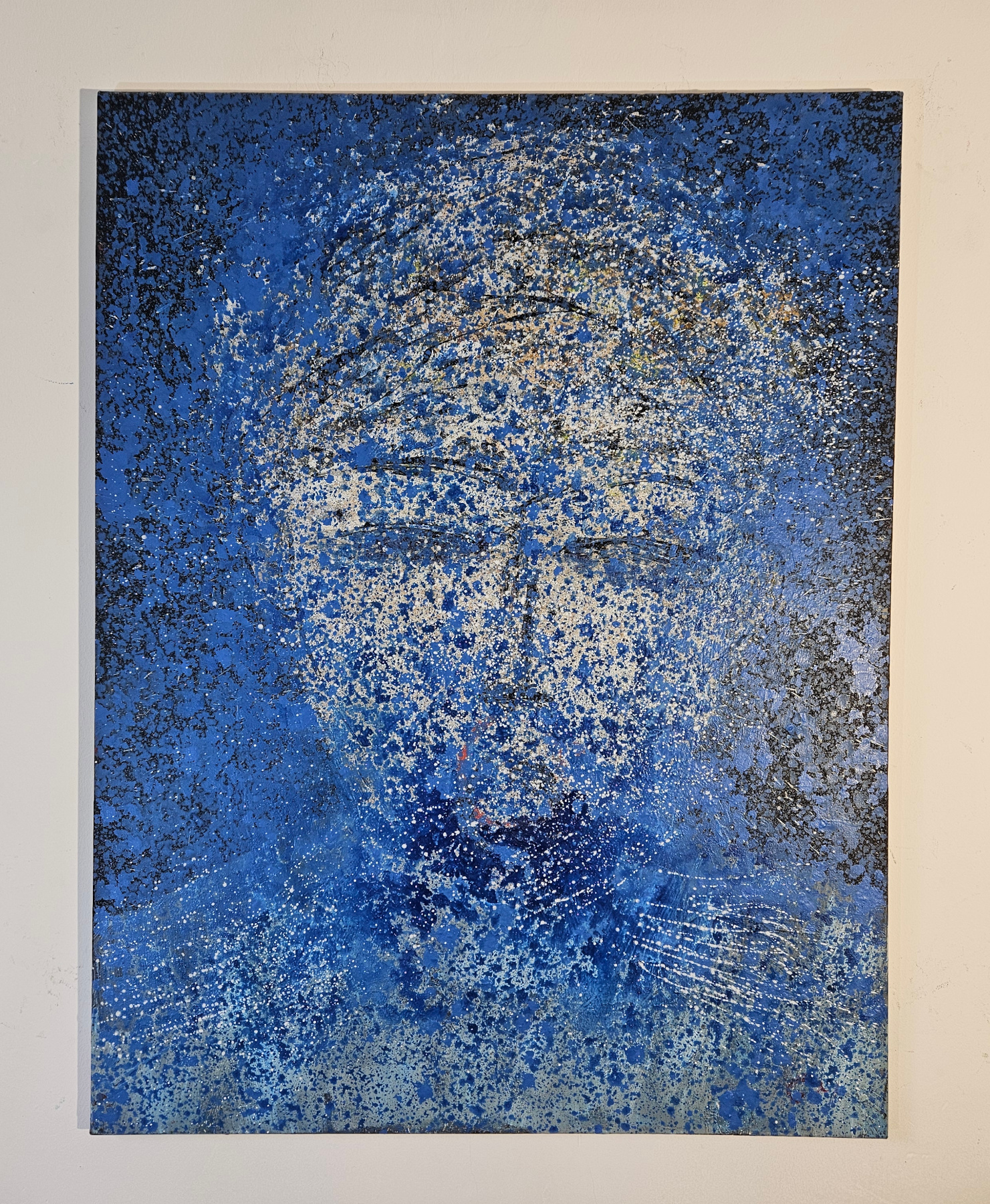 Head, portrait of a man with a blurred mouth, modern acrylic painting on canvas, 116x89 cm. - Image 2