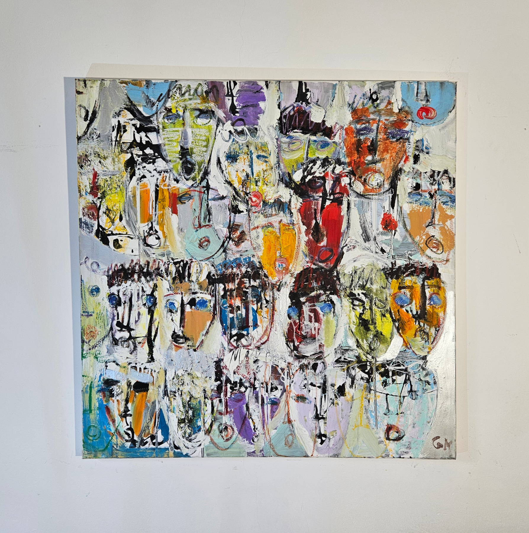 Multiple Heads in Blue, Orange, and Red — Acrylic Painting on Canvas, 100x100 cm - Image 2