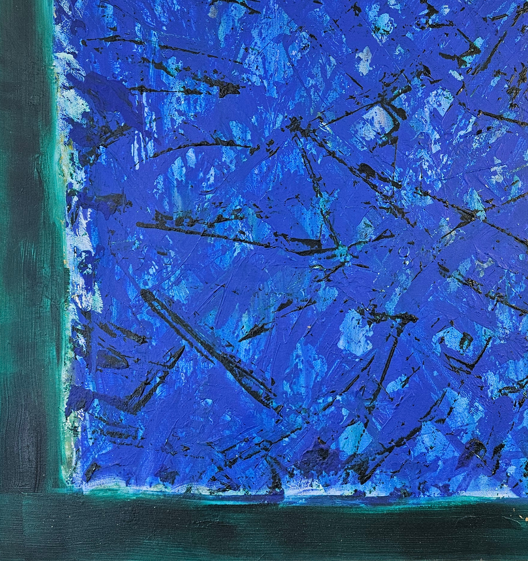 Abstraction in blue and green, acrylic on canvas, 100x100 cm. - Image 4