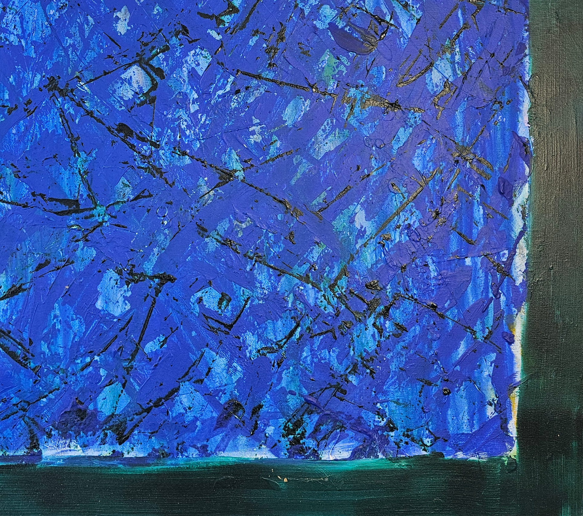 Abstraction in blue and green, acrylic on canvas, 100x100 cm. - Image 5