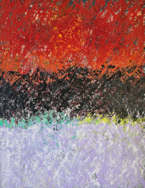 Abstract painting, seascape at dusk, acrylic on canvas, 116x89 cm.