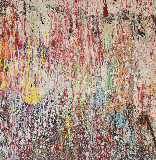 Multicolored abstraction, acrylic and collage on canvas, 80x80 cm.