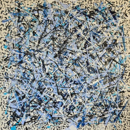 Abstraction in blue and black, acrylic on canvas, 100x100 cm.