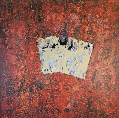 The First Book, acrylic painting and collage on canvas, 100x100 cm.