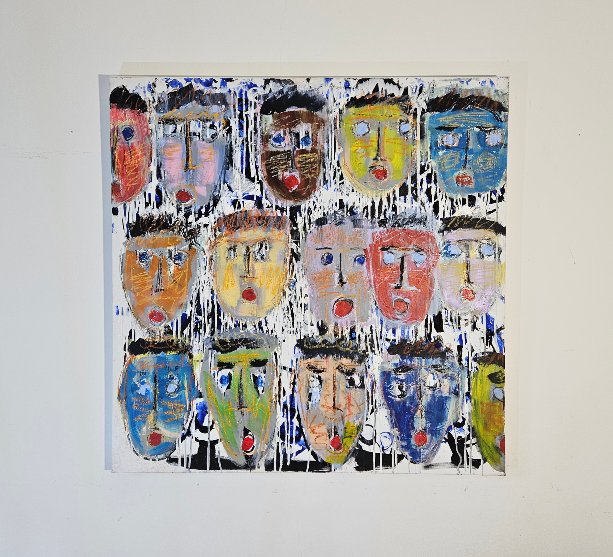 Multicolored Heads on a Textured Background, acrylic painting on canvas, 100x100 cm - Image 2