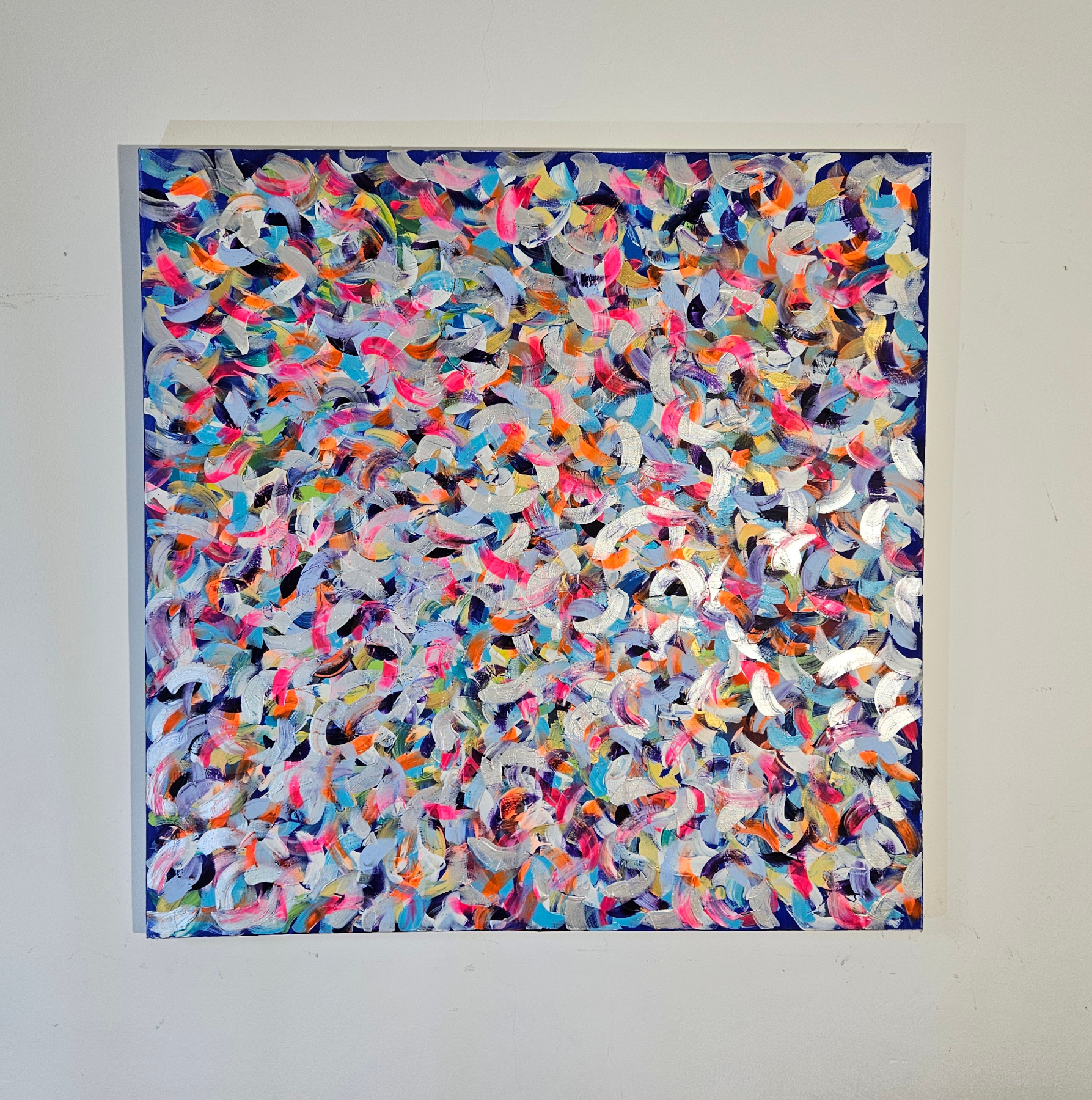 "Petite friture" Blue and pink, acrylic painting on canvas, 100×100 cm. - Image 2