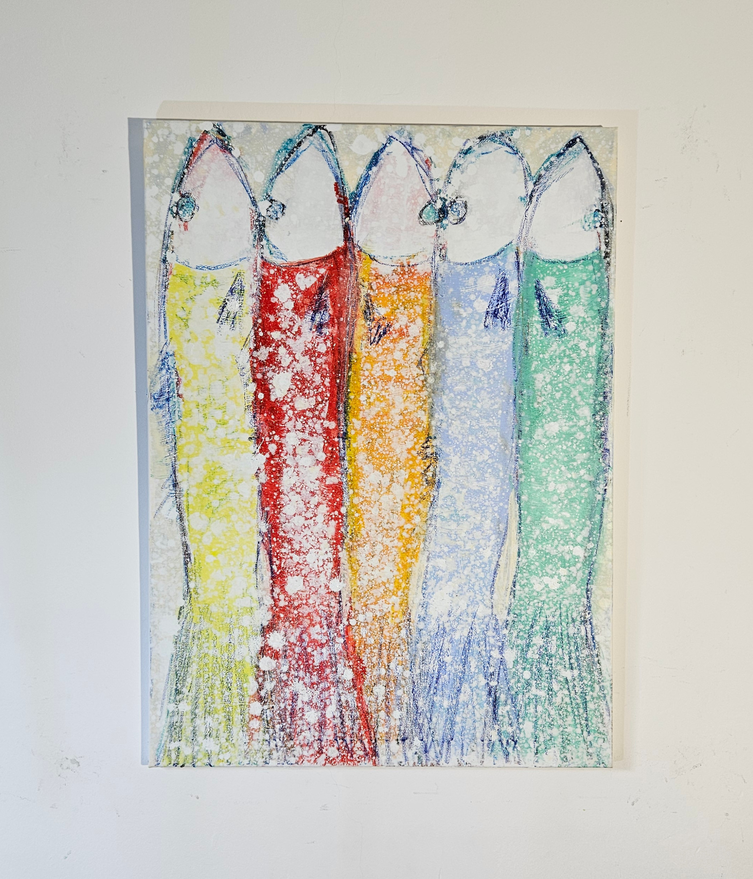Yellow, red, orange, blue, and green sardines, acrylic painting on canvas, 100×73 cm. - Image 2