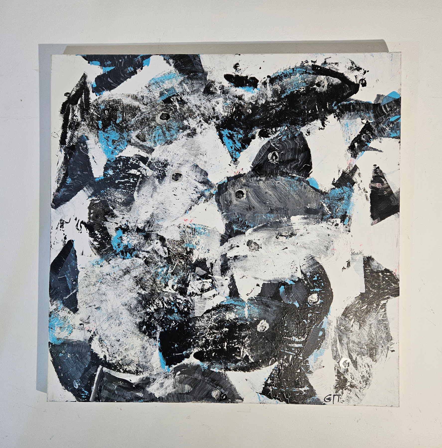 Black and blue fish, acrylic painting on canvas, 100x100 cm. - Image 2