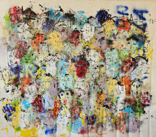Multicolored Heads, acrylic painting on large canvas, 198x167 cm