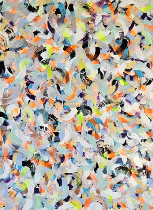 "Petite friture" "Blue, white, black, and purple – acrylic on canvas, 60×80 cm.