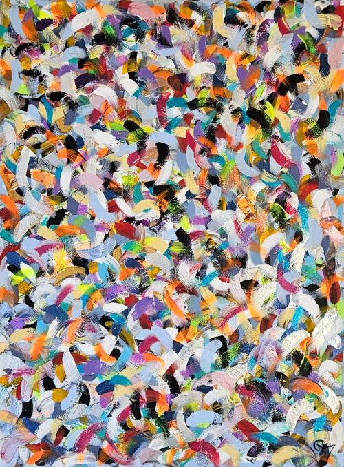 "Petite friture" Red, white, and purple – acrylic painting on canvas, 60×80 cm.