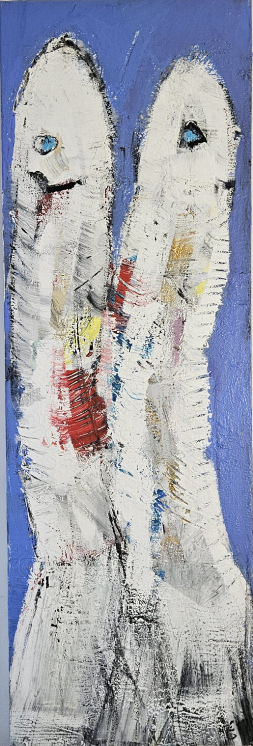 Sardine sur fond bleu : acrylique sur toile 40x120cm