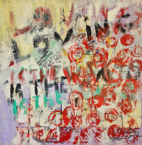 Loving Street Art, acrylic painting and collage on canvas, 100x100cm