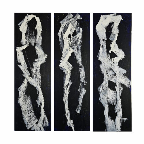 Naked women abstract triptic, acrylic modern painting on convas 3 times 40x120cm