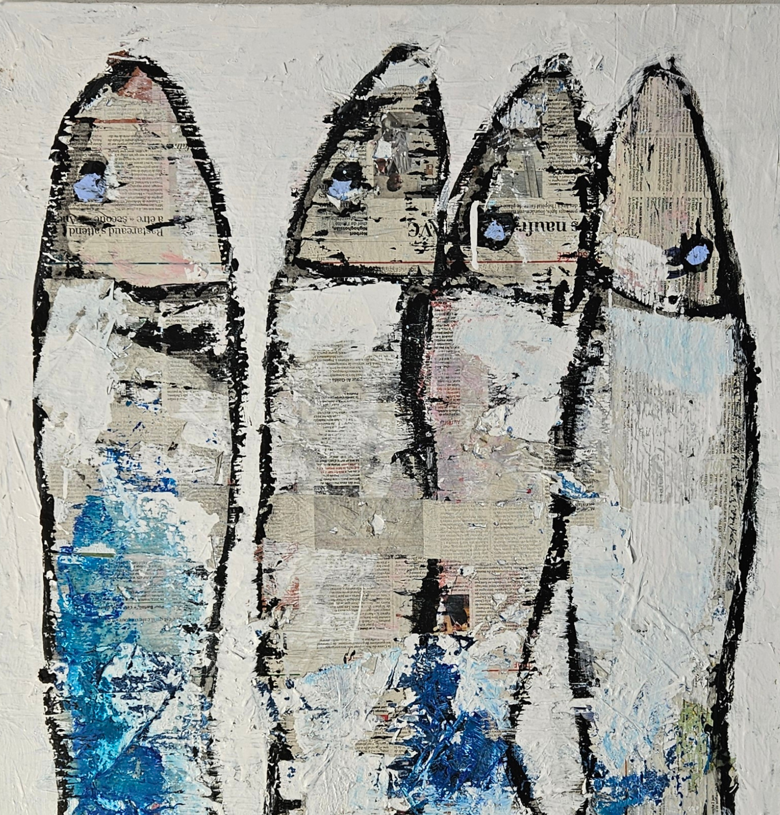 Blue sardines on paper, acrylic convas painting 100x73cm - Image 3