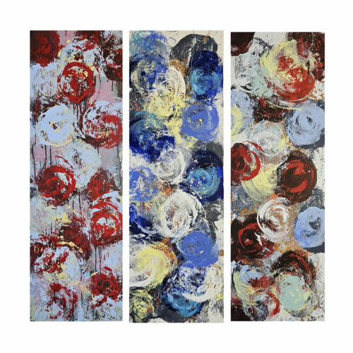 Flowers n°2 triptic, acrylic modern painting on cloth 3 times 40x120cm