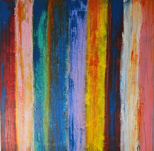 Wide Stripes in Flashy Colors — Contemporary Acrylic Painting on Canvas, 100x100 cm