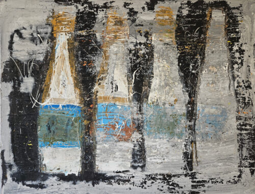 Abstraction of bottles of wine acrylic painting 116x89cm