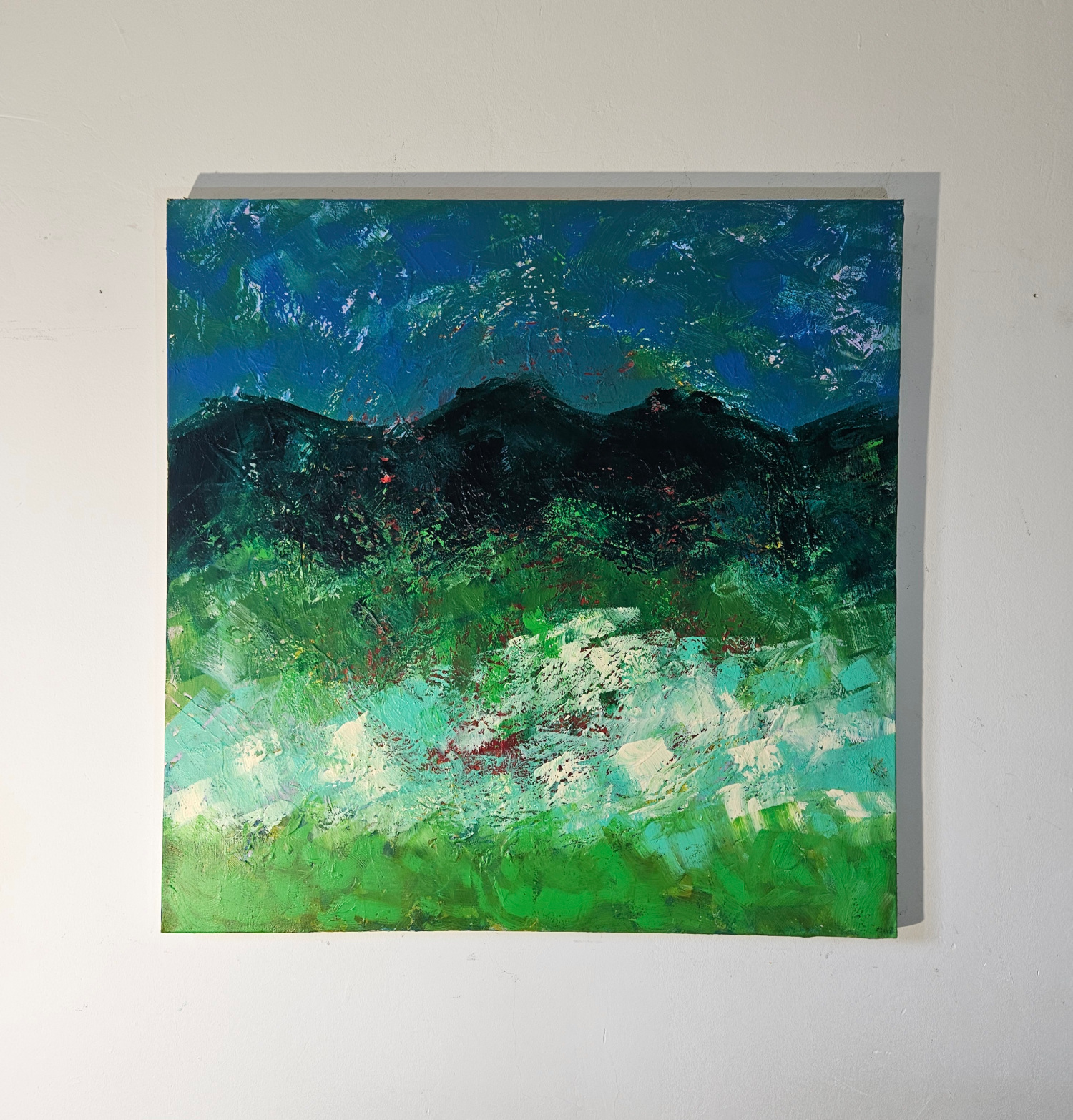 Green and blue landscape 2, modern acrylic painting on canvas, 100x100 cm. - Image 2
