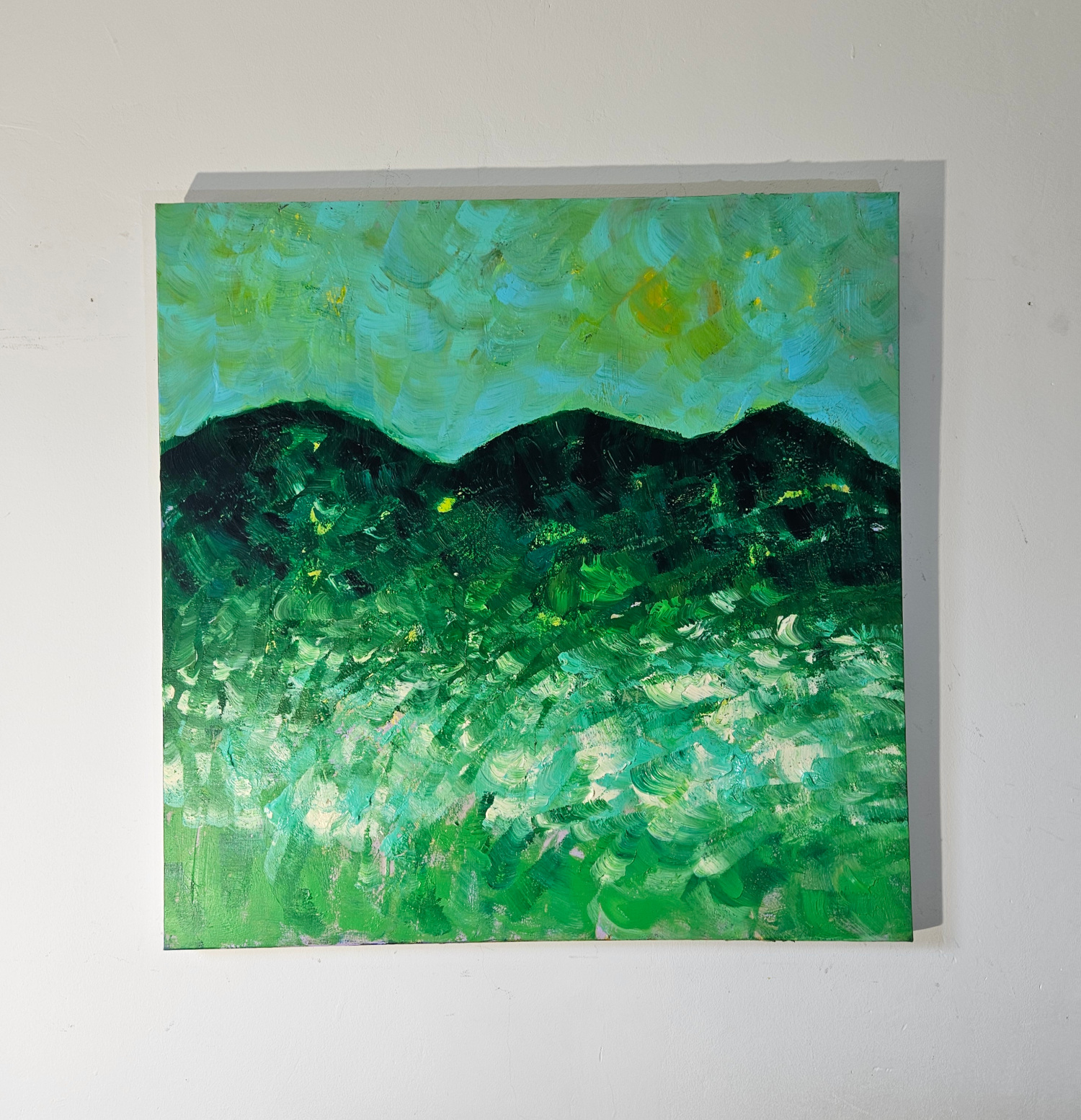 Paysage en vert peinture moderne acrylique sur toile 100x100cm - Guillaume  Marchat Peintre, image size:1500x1554