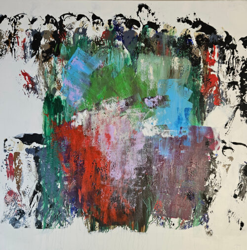 Abstract walking men, acrylic painting on a 100×100 cm canvas