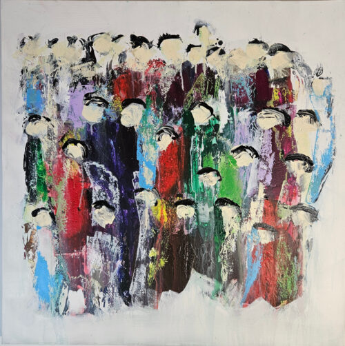 Abstract crowd, acrylic painting on a 100×100 cm canvas